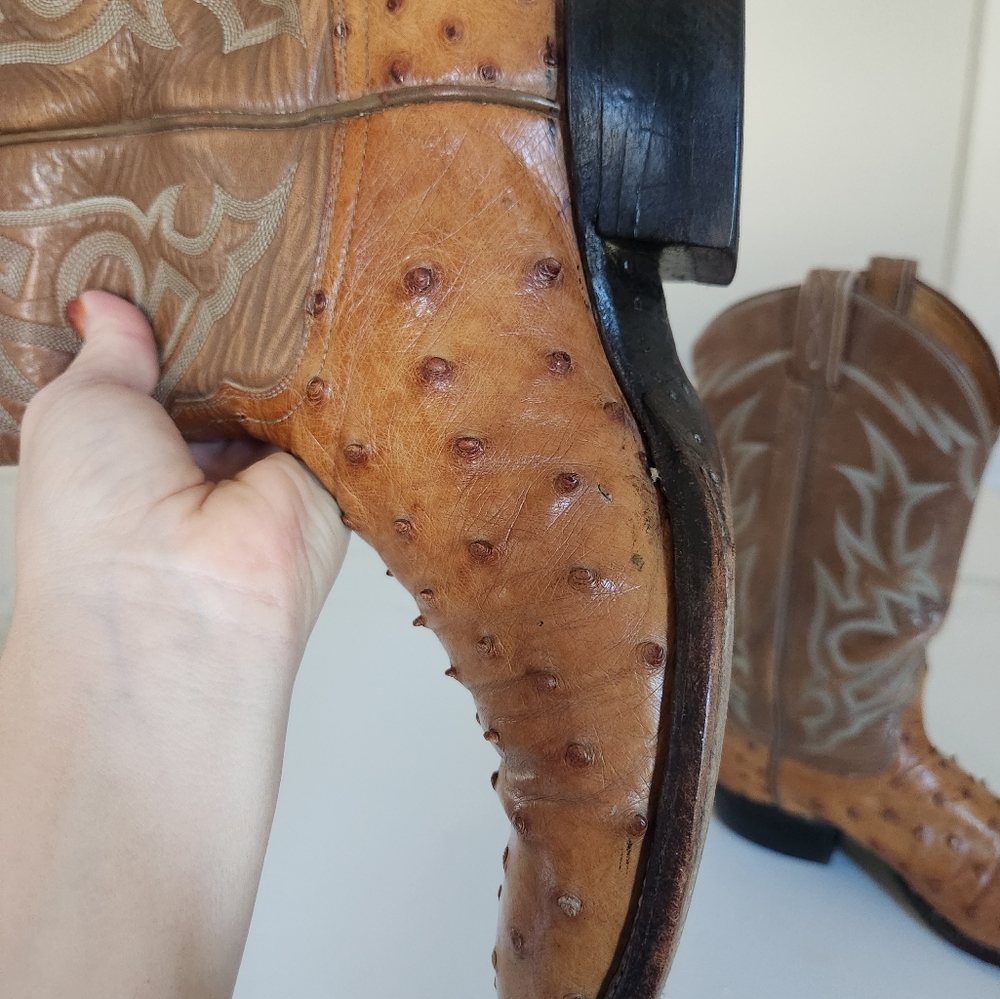 Tony Lama El Rey Collection Vintage Full Quill Ostrich Boots Brown/Tan Size 8.5D - Picture 7 of 16